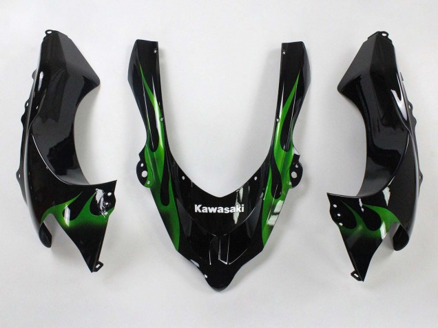 Purchase 2004-2005 Black with Green Flame Ninja Kawasaki ZX10R Motorcycle Fairings UK