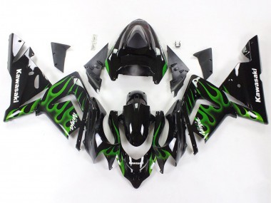 Purchase 2004-2005 Black with Green Flame Ninja Kawasaki ZX10R Motorcycle Fairings UK