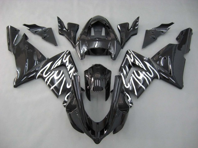 Purchase 2004-2005 Black with White Flame Kawasaki ZX10R Motorcycle Fairings UK