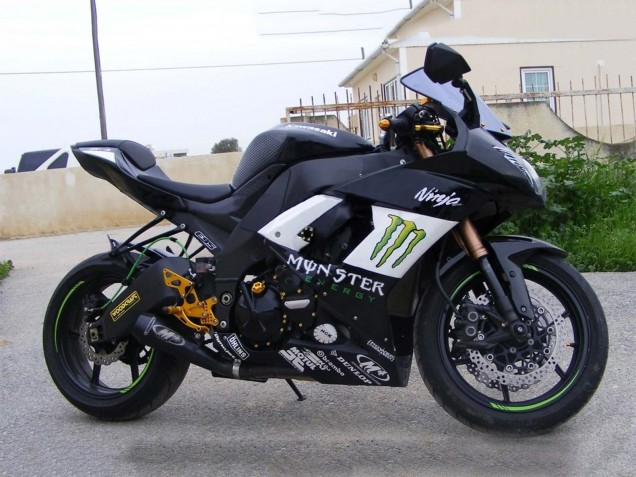 Purchase 2008-2010 Glossy Black White Green Monster Elf Kawasaki ZX10R Motorcycle Fairings UK