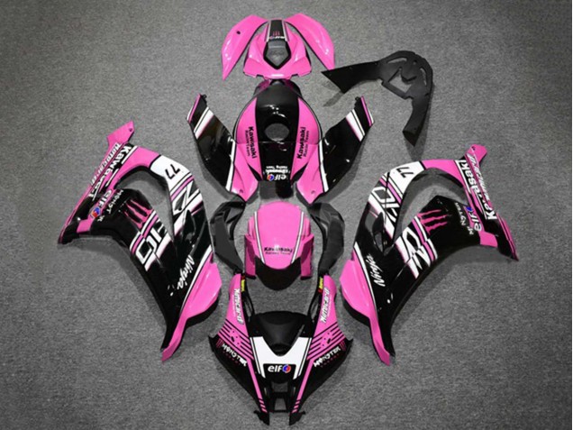 Purchase 2016-2020 Pink Glossy Black White Elf Monster Kawasaki ZX10R Motorcycle Fairings UK