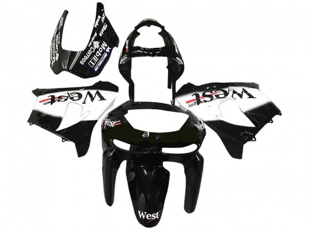 Purchase 1998-1999 Glossy Black White West Kawasaki ZX6R Motorcycle Fairings UK