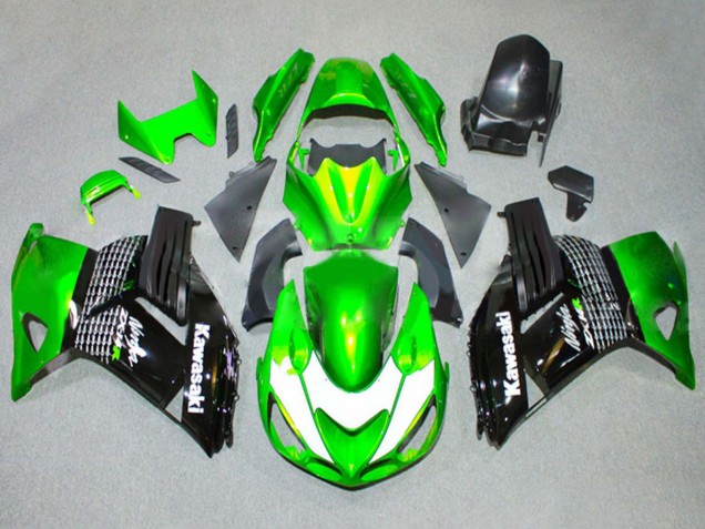 Purchase 2006-2011 Green White Glossy Black Kawasaki ZX14R ZZR1400 Motorcycle Fairings UK