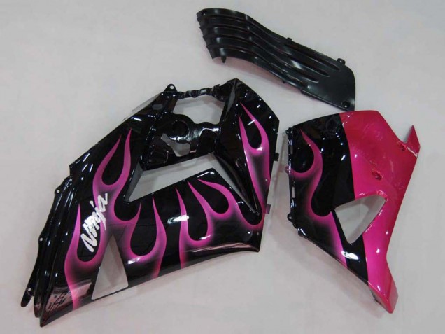 Purchase 2006-2011 Glossy Black Red Pink Flame Kawasaki ZX14R ZZR1400 Motorcycle Fairings UK