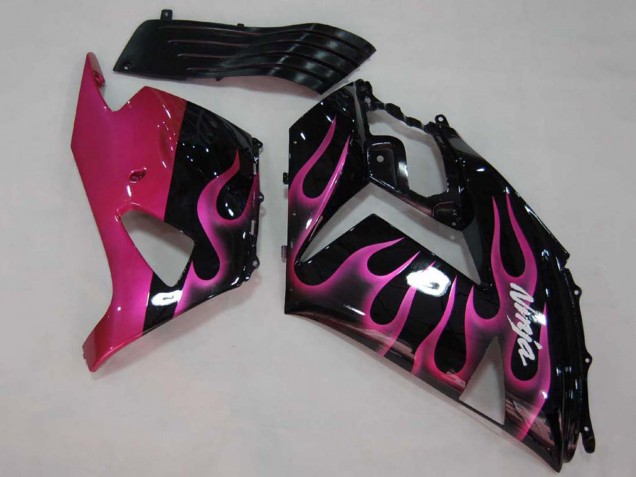Purchase 2006-2011 Glossy Black Red Pink Flame Kawasaki ZX14R ZZR1400 Motorcycle Fairings UK