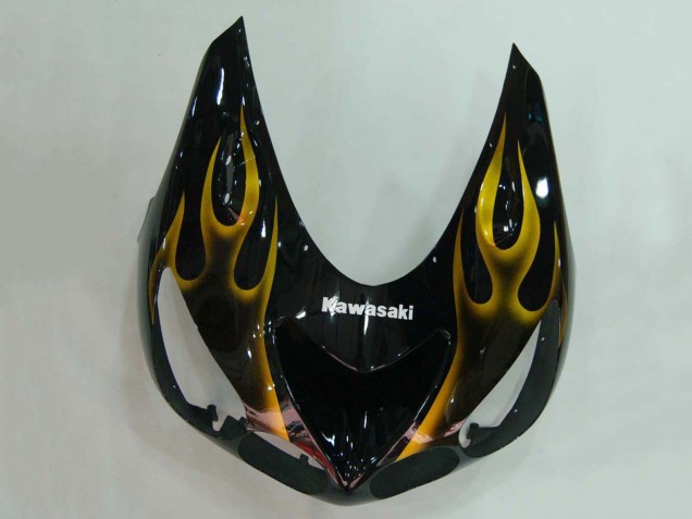 Purchase 2006-2011 Glossy Black Gold Flame Kawasaki ZX14R ZZR1400 Motorcycle Fairings UK