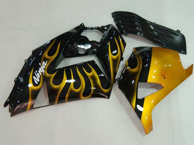 Purchase 2006-2011 Glossy Black Gold Flame Kawasaki ZX14R ZZR1400 Motorcycle Fairings UK
