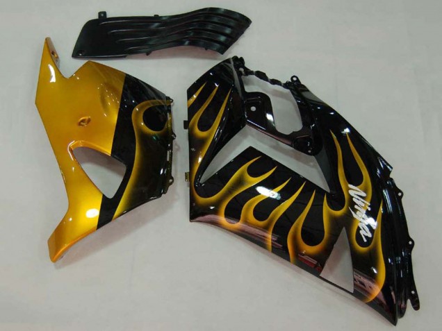 Purchase 2006-2011 Glossy Black Gold Flame Kawasaki ZX14R ZZR1400 Motorcycle Fairings UK