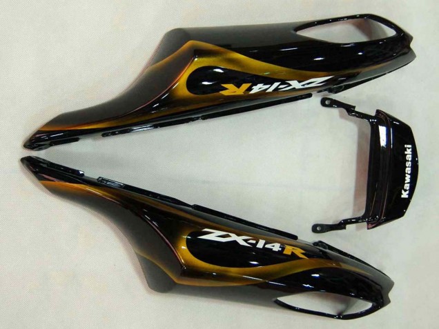 Purchase 2006-2011 Glossy Black Gold Flame Kawasaki ZX14R ZZR1400 Motorcycle Fairings UK