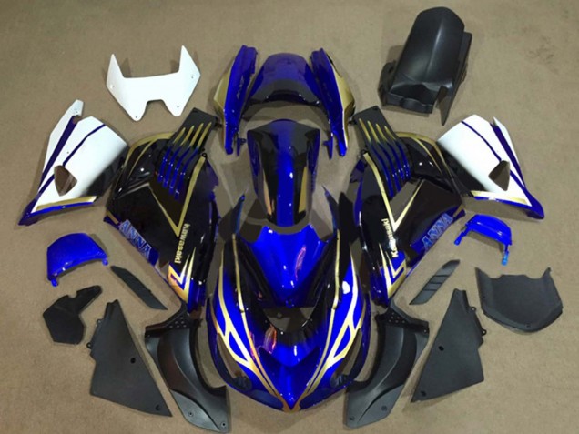 Purchase 2006-2011 White Blue Gold Kawasaki ZX14R ZZR1400 Motorcycle Fairings UK