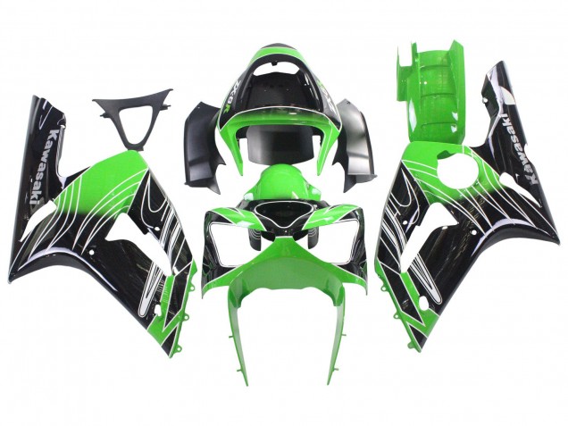 Purchase 2003-2004 Green White Black Kawasaki ZX6R Motorcycle Fairings UK