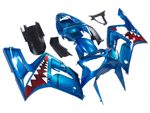 Purchase 2003-2004 Blue White Red Shark Kawasaki ZX6R Motorcycle Fairings UK