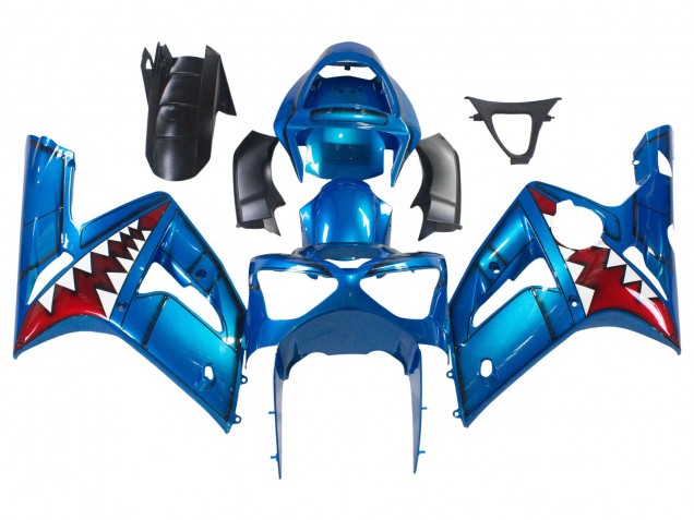 Purchase 2003-2004 Blue White Red Shark Kawasaki ZX6R Motorcycle Fairings UK
