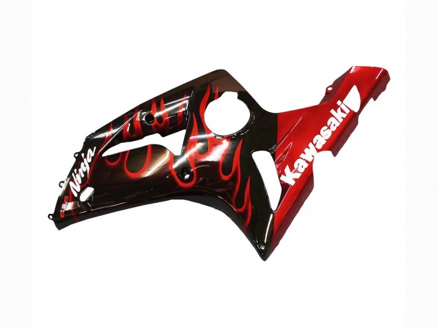 Purchase 2003-2004 Glossy Black Red Flame Kawasaki ZX6R Motorcycle Fairings UK