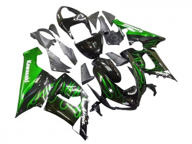 Purchase 2005-2006 Glossy Black Green Flame Kawasaki ZX6R Motorcycle Fairing UK