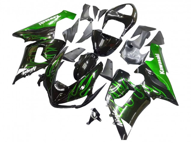 Purchase 2005-2006 Glossy Black Green Flame Kawasaki ZX6R Motorcycle Fairing UK