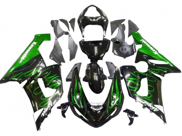 Purchase 2005-2006 Glossy Black Green Flame Kawasaki ZX6R Motorcycle Fairing UK