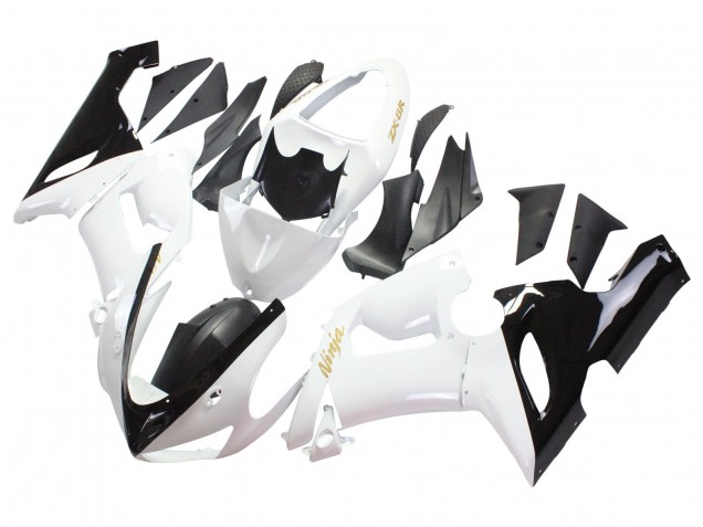 Purchase 2005-2006 White Black Gold Ninja Kawasaki ZX6R Motorcycle Fairings UK