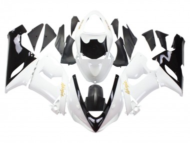 Purchase 2005-2006 White Black Gold Ninja Kawasaki ZX6R Motorcycle Fairings UK