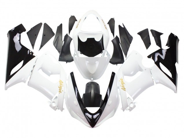Purchase 2005-2006 White Black Gold Ninja Kawasaki ZX6R Motorcycle Fairings UK