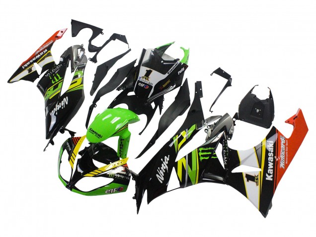 Purchase 2009-2012 Green Glossy Black Yellow White Red Elf Monster Kawasaki ZX6R Motorcycle Fairings UK