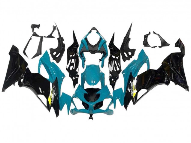 Purchase 2009-2012 Light Blue Glossy Black Yellow Kawasaki ZX6R Motorcycle Fairings UK