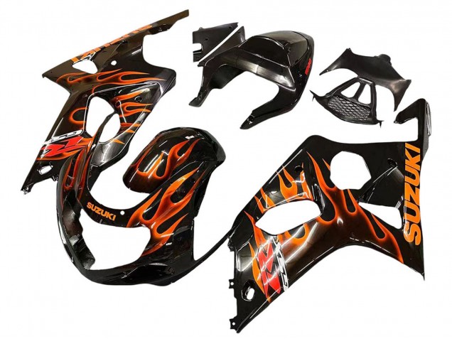 Purchase 2000-2002 Glossy Black Orange Flame Suzuki GSXR1000 Motorcycle Fairings UK