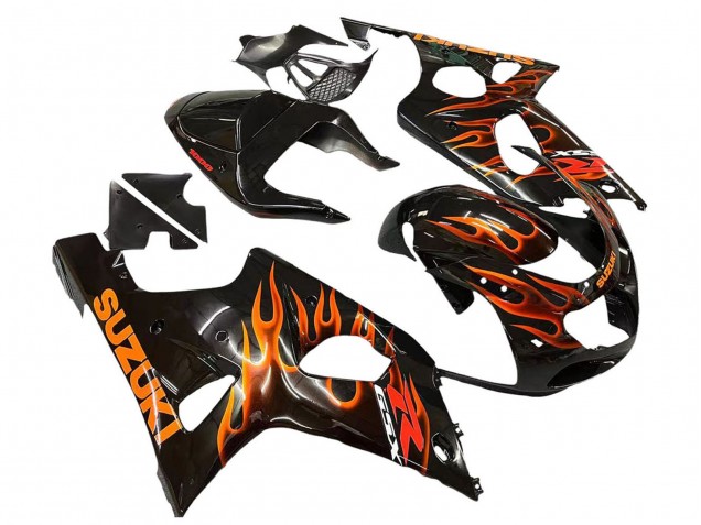 Purchase 2000-2002 Glossy Black Orange Flame Suzuki GSXR1000 Motorcycle Fairings UK