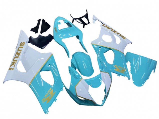 Purchase 2003-2004 White Light Blue Gold Suzuki GSXR 1000 Motorcycle Fairings UK