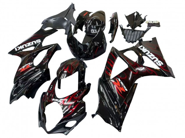 Purchase 2007-2008 Black Red Flame Suzuki GSXR 1000 Motorcycle Fairings UK