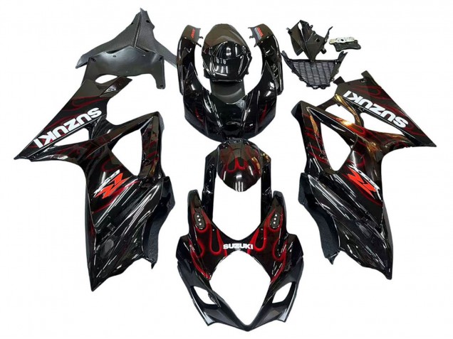 Purchase 2007-2008 Black Red Flame Suzuki GSXR 1000 Motorcycle Fairings UK