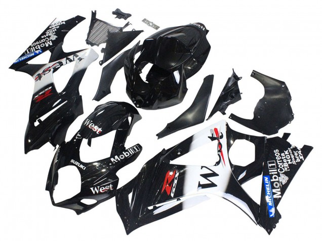 Purchase 2007-2008 Glossy Black White West Suzuki GSXR 1000 Motorcycle Fairings UK