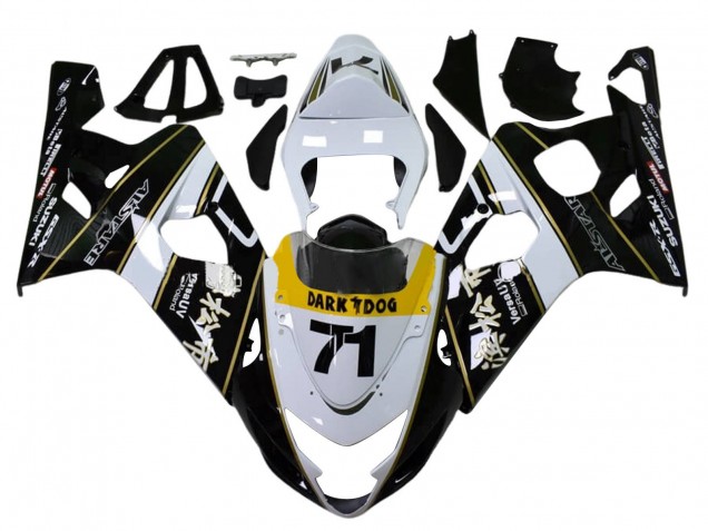 Purchase 2004-2005 White Black Yellow Dark Dog 71 Suzuki GSXR 600 / GSXR 750 Motorcycle Fairings UK