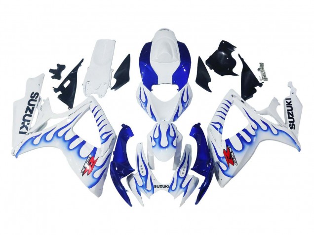 Purchase 2006-2007 White Blue Flame Suzuki GSXR 600 / GSXR 750 Motorcycle Fairings UK