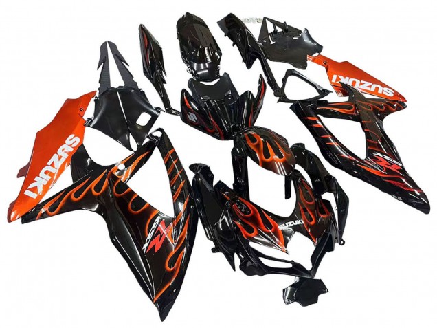 Purchase 2008-2010 Glossy Black Orange Flame Suzuki GSXR 600 / GSXR 750 Motorcycle Fairings UK