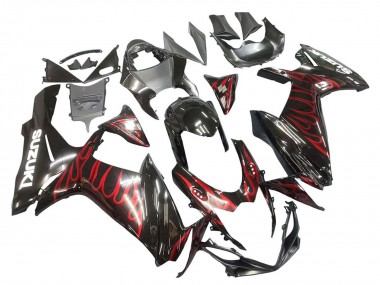 Purchase 2011-2024 Glossy Black Red Flame Suzuki GSXR 600 / GSXR 750 Motorcycle Fairings UK
