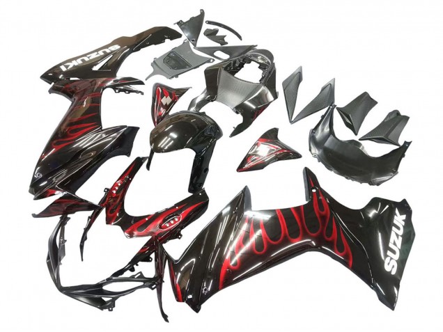 Purchase 2011-2024 Glossy Black Red Flame Suzuki GSXR 600 / GSXR 750 Motorcycle Fairings UK
