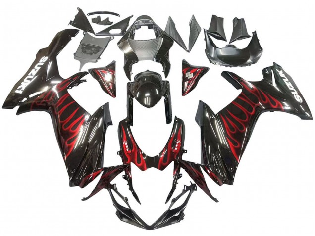 Purchase 2011-2024 Glossy Black Red Flame Suzuki GSXR 600 / GSXR 750 Motorcycle Fairings UK