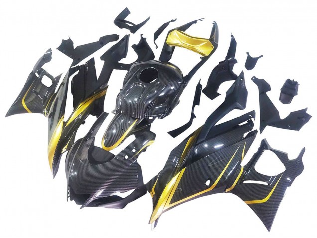 Purchase 2019-2021 Black Gloden Carbon Fiber Yamaha YZF R3/R25 Motorcycle Fairings UK Purchase 2019-2021 Black Gloden Carbon Fiber Yamaha YZF R3/R25 Motorcycle Fairings UK