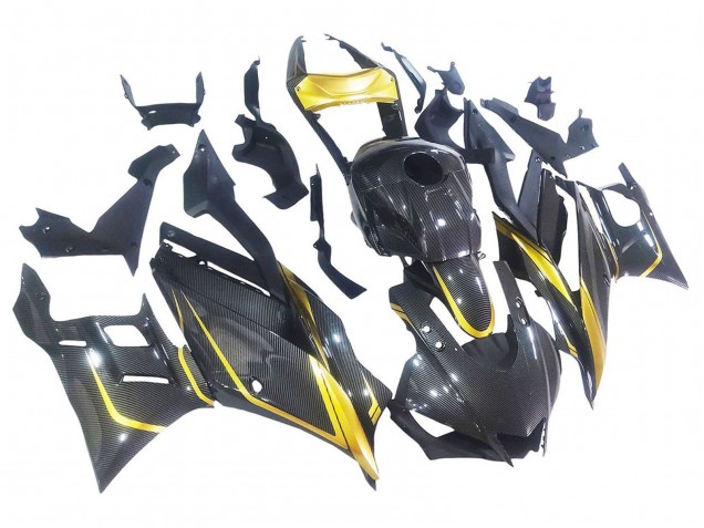 Purchase 2019-2021 Black Gloden Carbon Fiber Yamaha YZF R3/R25 Motorcycle Fairings UK Purchase 2019-2021 Black Gloden Carbon Fiber Yamaha YZF R3/R25 Motorcycle Fairings UK
