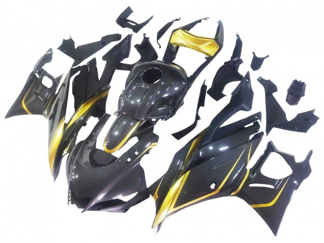 Purchase 2022-2024 Black Gold Carbon Fiber Yamaha YZF R3/R25 Motorcycle Fairings UK Purchase 2022-2024 Black Gold Carbon Fiber Yamaha YZF R3/R25 Motorcycle Fairings UK