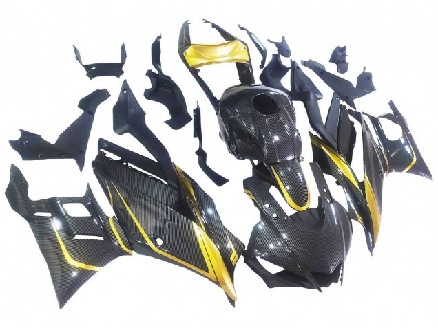 Purchase 2022-2024 Black Gold Carbon Fiber Yamaha YZF R3/R25 Motorcycle Fairings UK Purchase 2022-2024 Black Gold Carbon Fiber Yamaha YZF R3/R25 Motorcycle Fairings UK