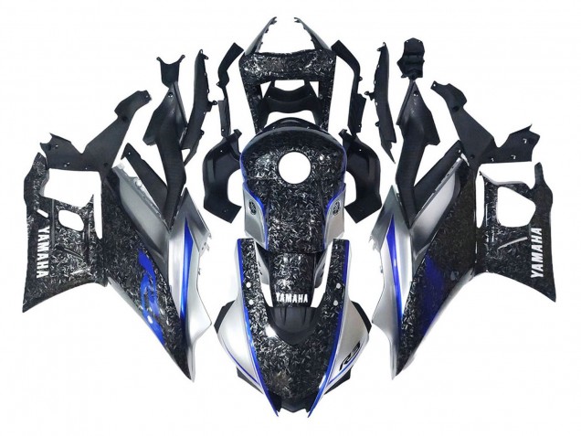 Purchase 2022-2024 Marble Black Silver Blue Forged Carbon Fiber Style Yamaha YZF R3/R25 Motorcycle Fairings UK