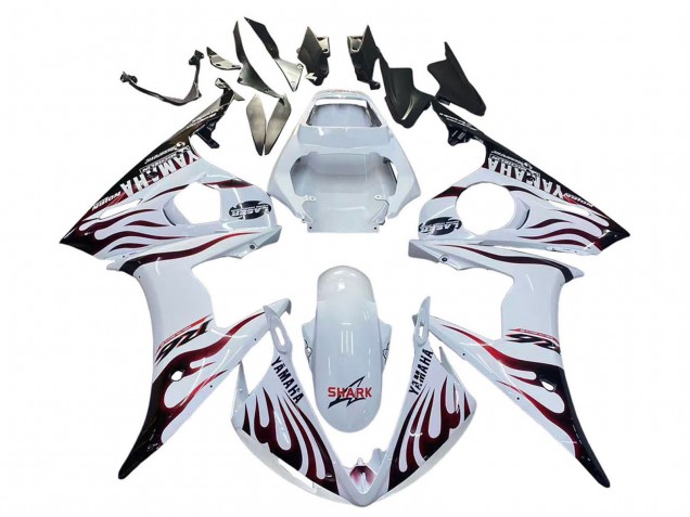 Purchase 2006-2009 White with Dark Black Flame Yamaha YZF R6S Motorcycle Fairings UK