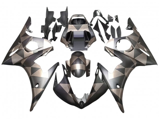 Purchase 2003-2004 Grey Matte Black Geometric Yamaha YZF R6 Motorcycle Fairings UK