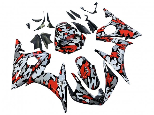 Purchase 2003-2004 Black Red Grey Camouflage Yamaha YZF R6 Motorcycle Fairings UK