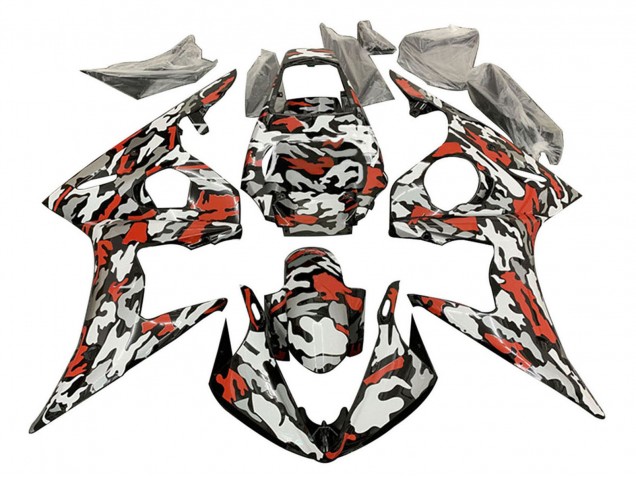Purchase 2003-2004 Black Red Grey Camouflage Yamaha YZF R6 Motorcycle Fairings UK