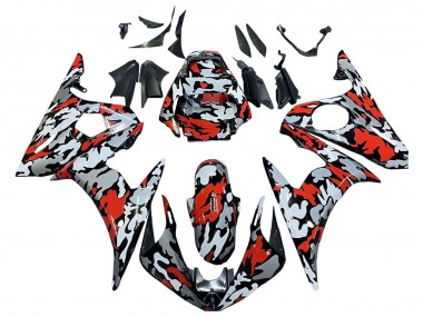 Purchase 2005 Black Red Grey Camouflage Yamaha YZF 600 R6 Motorcycle Fairings UK