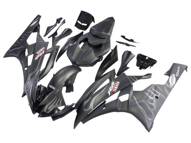 Purchase 2006-2007 Matte Black Silver Flame Yamaha YZF 600 R6 Motorcycle Fairings UK