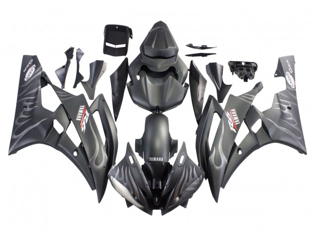 Purchase 2006-2007 Matte Black Silver Flame Yamaha YZF 600 R6 Motorcycle Fairings UK
